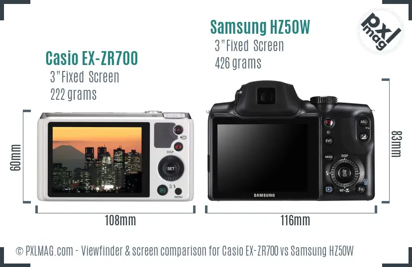 Casio EX-ZR700 vs Samsung HZ50W Screen and Viewfinder comparison