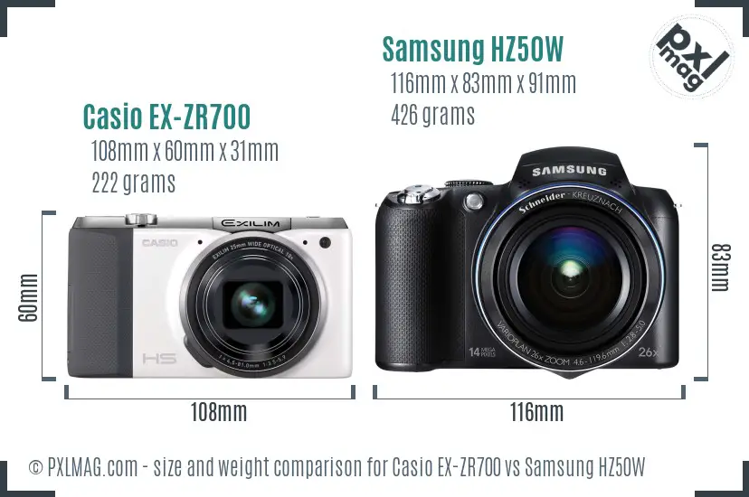 Casio EX-ZR700 vs Samsung HZ50W size comparison