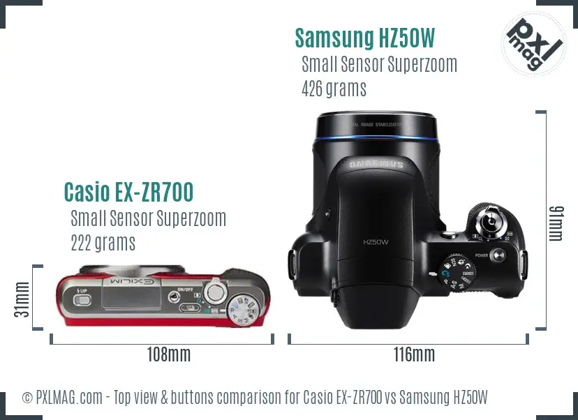 Casio EX-ZR700 vs Samsung HZ50W top view buttons comparison