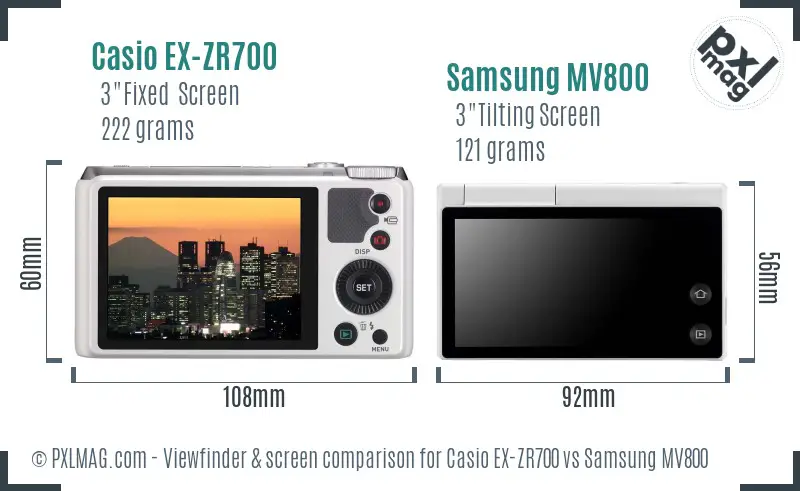 Casio EX-ZR700 vs Samsung MV800 Screen and Viewfinder comparison Casio EX-ZR700 vs Samsung MV800 Screen and Viewfinder comparison