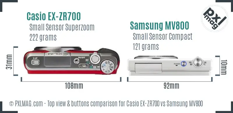 Casio EX-ZR700 vs Samsung MV800 top view buttons comparison Casio EX-ZR700 vs Samsung MV800 top view buttons comparison