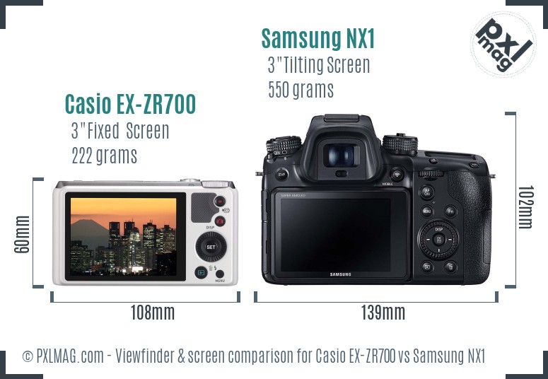Casio EX-ZR700 vs Samsung NX1 Screen and Viewfinder comparison
