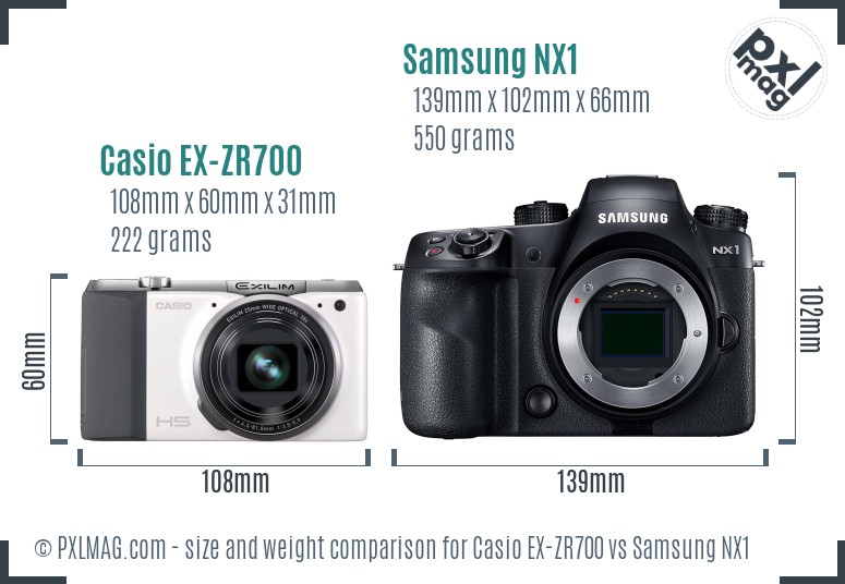 Casio EX-ZR700 vs Samsung NX1 size comparison Casio EX-ZR700 vs Samsung NX1 size comparison
