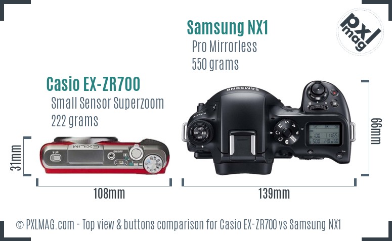 Casio EX-ZR700 vs Samsung NX1 top view buttons comparison