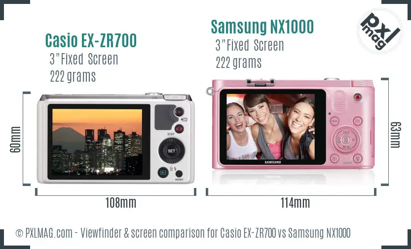 Casio EX-ZR700 vs Samsung NX1000 Screen and Viewfinder comparison