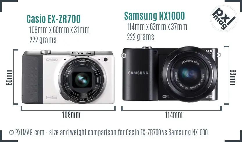 Casio EX-ZR700 vs Samsung NX1000 size comparison