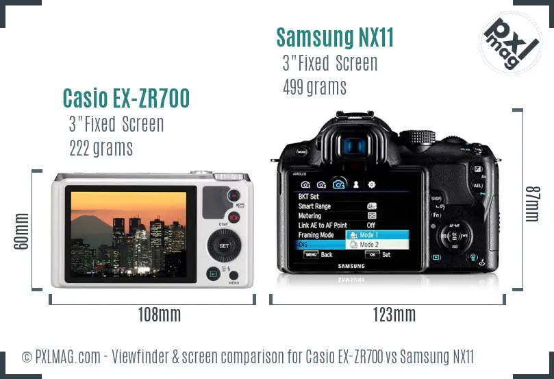 Casio EX-ZR700 vs Samsung NX11 Screen and Viewfinder comparison