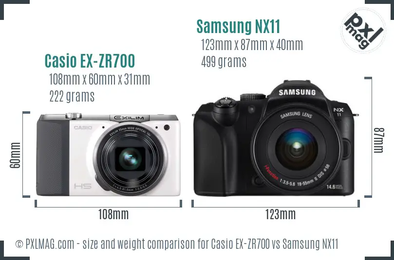 Casio EX-ZR700 vs Samsung NX11 size comparison