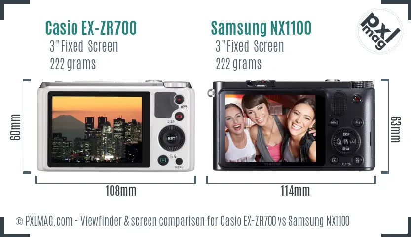 Casio EX-ZR700 vs Samsung NX1100 Screen and Viewfinder comparison