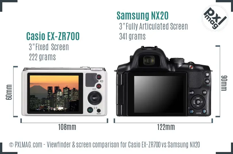 Casio EX-ZR700 vs Samsung NX20 Screen and Viewfinder comparison Casio EX-ZR700 vs Samsung NX20 Screen and Viewfinder comparison