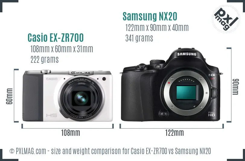 Casio EX-ZR700 vs Samsung NX20 size comparison Casio EX-ZR700 vs Samsung NX20 size comparison