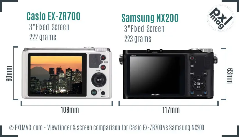 Casio EX-ZR700 vs Samsung NX200 Screen and Viewfinder comparison
