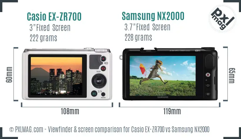 Casio EX-ZR700 vs Samsung NX2000 Screen and Viewfinder comparison
