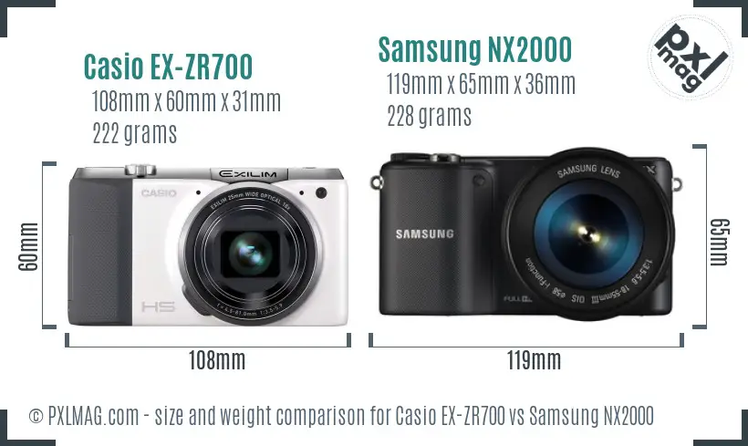 Casio EX-ZR700 vs Samsung NX2000 size comparison