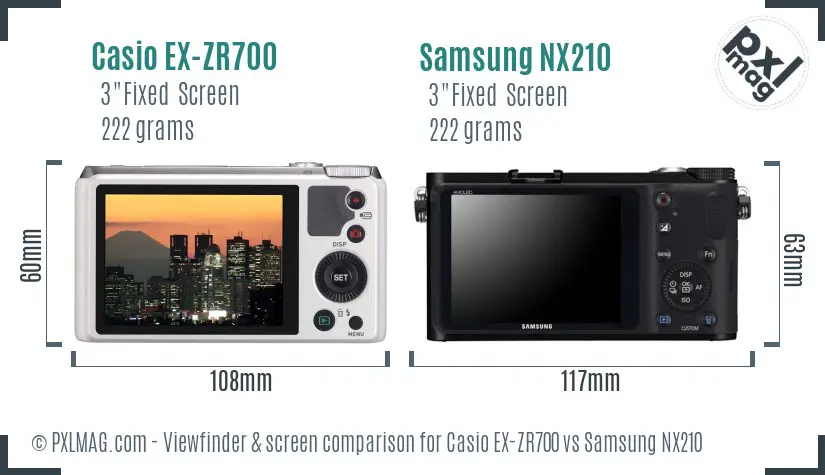 Casio EX-ZR700 vs Samsung NX210 Screen and Viewfinder comparison