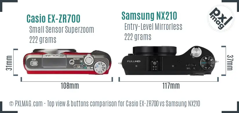 Casio EX-ZR700 vs Samsung NX210 top view buttons comparison