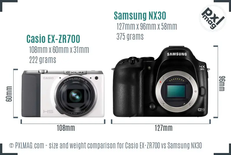Casio EX-ZR700 vs Samsung NX30 size comparison Casio EX-ZR700 vs Samsung NX30 size comparison