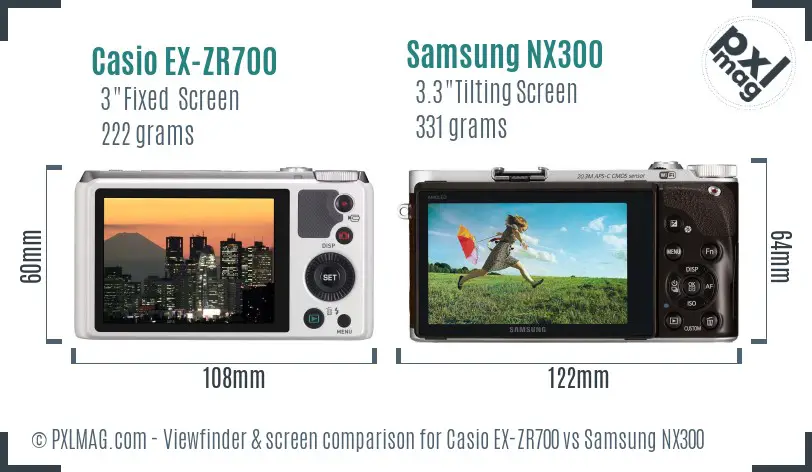 Casio EX-ZR700 vs Samsung NX300 Screen and Viewfinder comparison