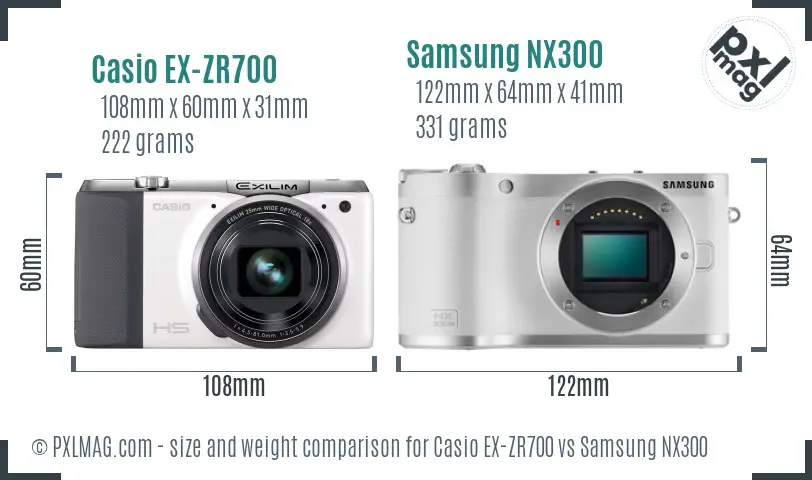 Casio EX-ZR700 vs Samsung NX300 size comparison Casio EX-ZR700 vs Samsung NX300 size comparison