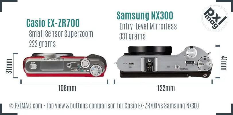 Casio EX-ZR700 vs Samsung NX300 top view buttons comparison