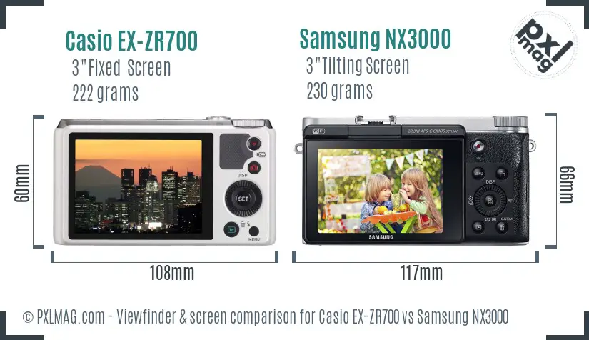 Casio EX-ZR700 vs Samsung NX3000 Screen and Viewfinder comparison