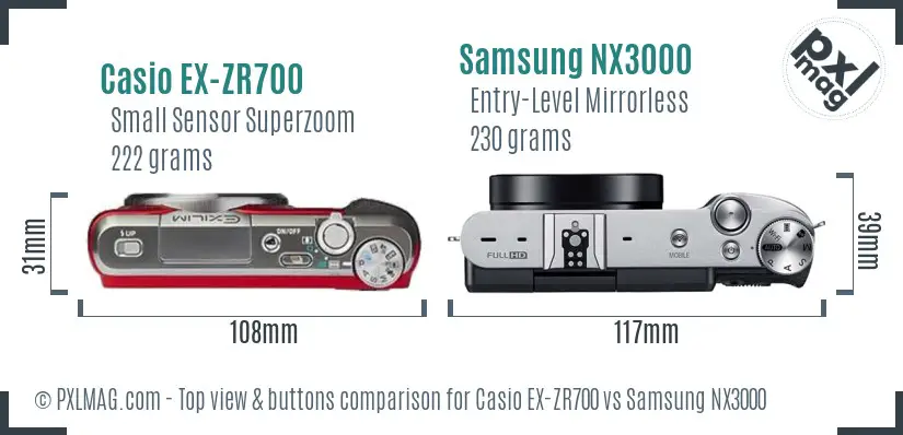 Casio EX-ZR700 vs Samsung NX3000 top view buttons comparison