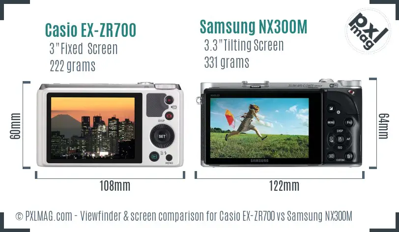 Casio EX-ZR700 vs Samsung NX300M Screen and Viewfinder comparison