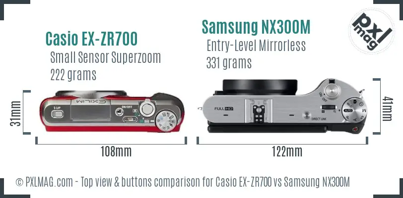 Casio EX-ZR700 vs Samsung NX300M top view buttons comparison
