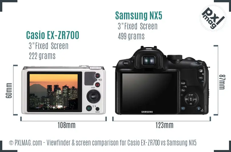 Casio EX-ZR700 vs Samsung NX5 Screen and Viewfinder comparison