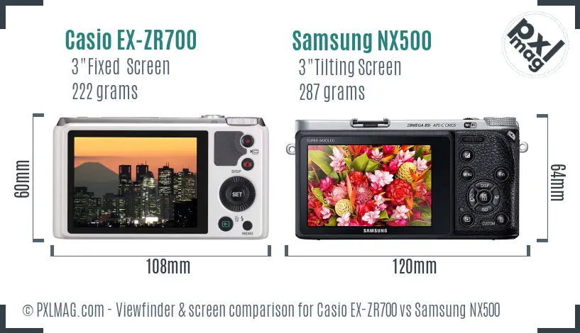 Casio EX-ZR700 vs Samsung NX500 Screen and Viewfinder comparison