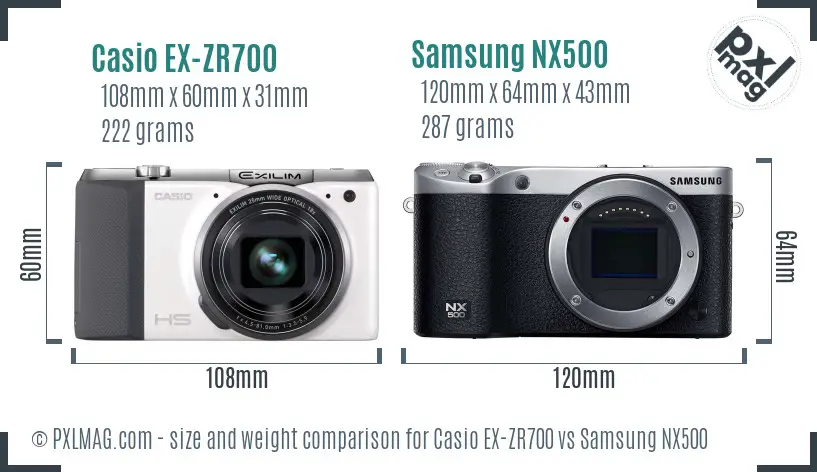 Casio EX-ZR700 vs Samsung NX500 size comparison
