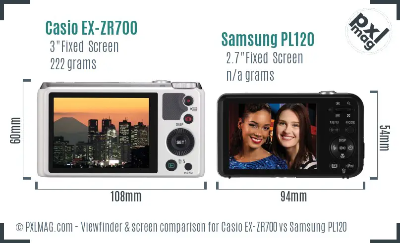 Casio EX-ZR700 vs Samsung PL120 Screen and Viewfinder comparison