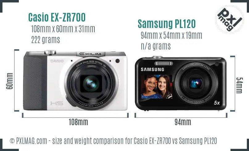Casio EX-ZR700 vs Samsung PL120 size comparison