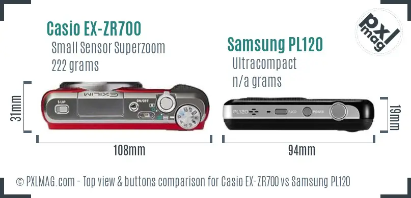 Casio EX-ZR700 vs Samsung PL120 top view buttons comparison