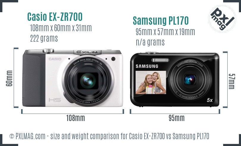 Casio EX-ZR700 vs Samsung PL170 size comparison