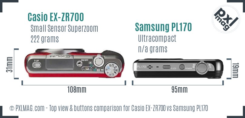 Casio EX-ZR700 vs Samsung PL170 top view buttons comparison