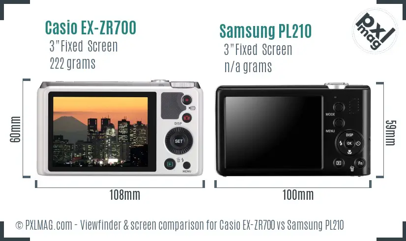 Casio EX-ZR700 vs Samsung PL210 Screen and Viewfinder comparison