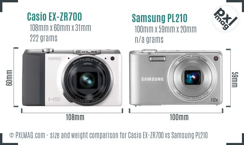 Casio EX-ZR700 vs Samsung PL210 size comparison