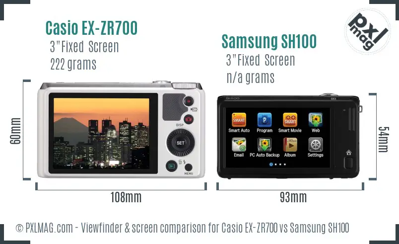 Casio EX-ZR700 vs Samsung SH100 Screen and Viewfinder comparison