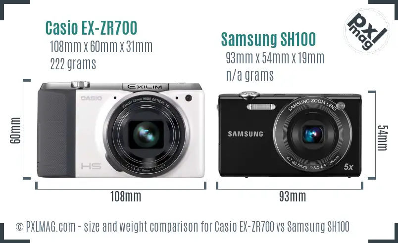 Casio EX-ZR700 vs Samsung SH100 size comparison