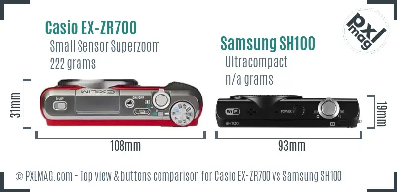 Casio EX-ZR700 vs Samsung SH100 top view buttons comparison