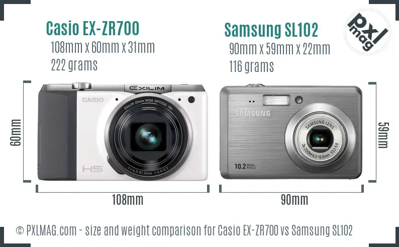 Casio EX-ZR700 vs Samsung SL102 size comparison