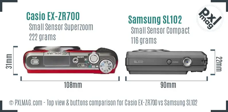 Casio EX-ZR700 vs Samsung SL102 top view buttons comparison