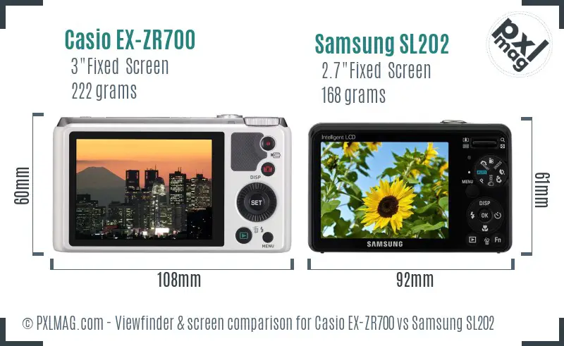 Casio EX-ZR700 vs Samsung SL202 Screen and Viewfinder comparison