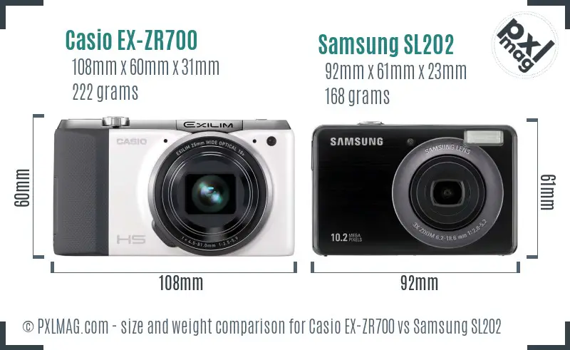 Casio EX-ZR700 vs Samsung SL202 size comparison