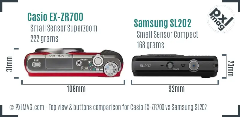 Casio EX-ZR700 vs Samsung SL202 top view buttons comparison