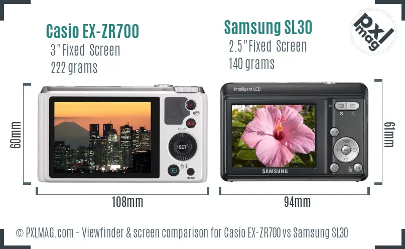 Casio EX-ZR700 vs Samsung SL30 Screen and Viewfinder comparison