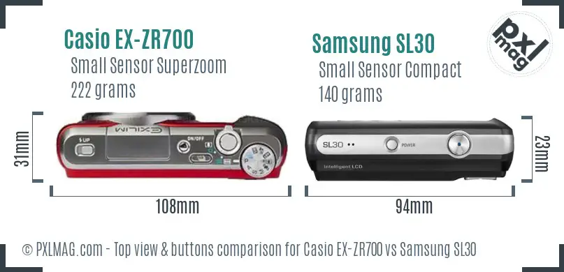 Casio EX-ZR700 vs Samsung SL30 top view buttons comparison