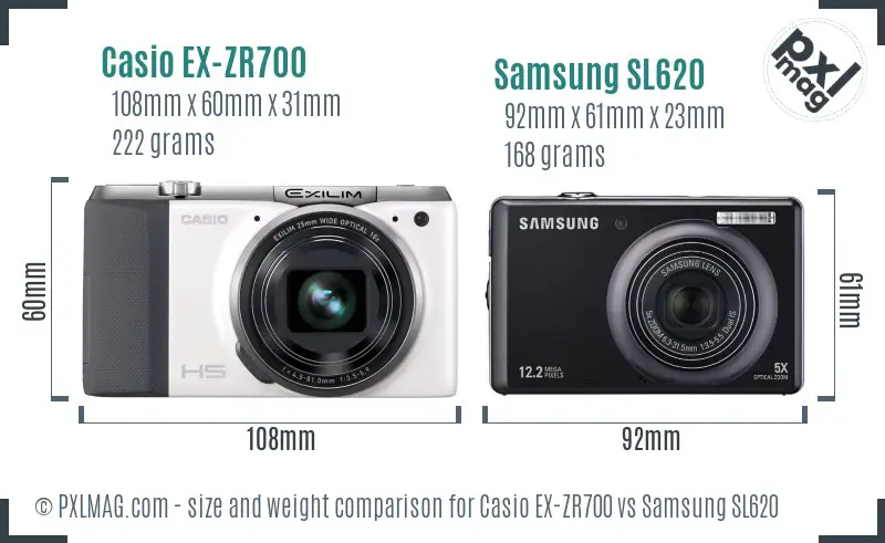 Casio EX-ZR700 vs Samsung SL620 size comparison