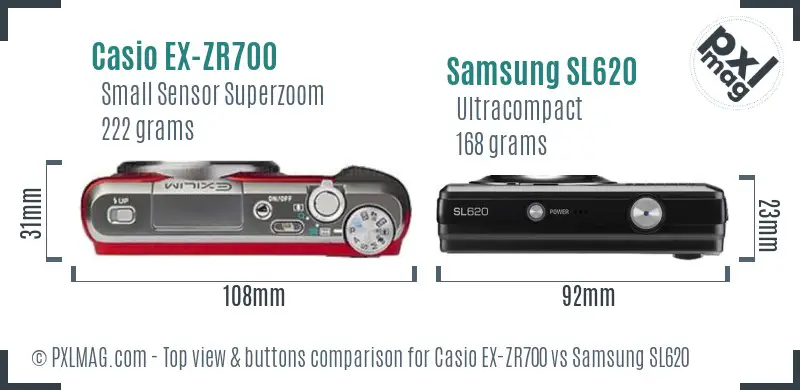 Casio EX-ZR700 vs Samsung SL620 top view buttons comparison